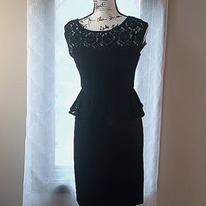 London Times Black Cocktail Dress With Upper Lace Top & Satin Bottom